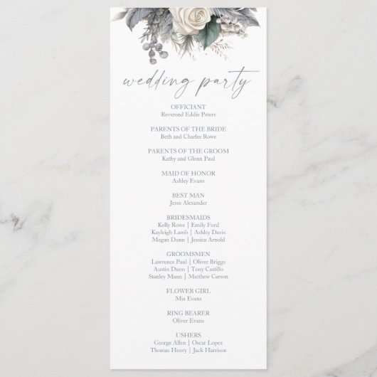 Boho White Rose Bloemen Tuin Tuin Huwelijk Programma (Achterkant)