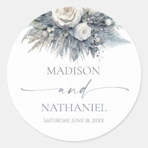 Boho White Rose Bloemen Tuin Tuin Huwelijk Ronde Sticker