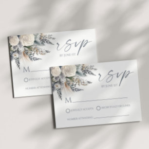 Boho White Rose Bloemen Tuin Tuin Huwelijk RSVP Kaartje