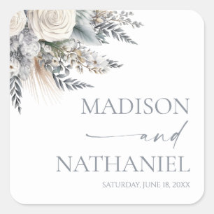 Boho White Rose Bloemen Tuin Tuin Huwelijk Vierkante Sticker