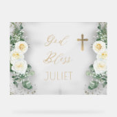 Boho White Rose Floral Eucalyptus Baptême Dieu bén (Recto)