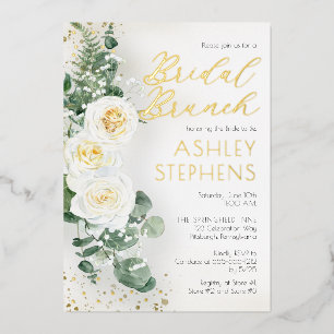 Boho White Rose Floral   Eucalyptus Bridal Brunch Folie Uitnodiging