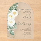 Boho White Rose Floral | Eucalyptus Weddenschap Acryl Uitnodigingen (Voorkant)