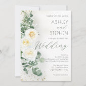 Boho White Rose Floral | Eucalyptus Weddenschap Kaart (Voorkant)