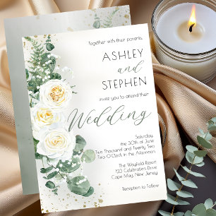 Boho White Rose Floral   Eucalyptus Weddenschap Kaart