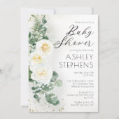 Boho White Rose Floral | EucalyptusBaby shower Kaart (Voorkant)