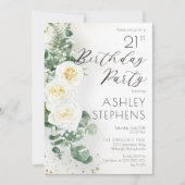 Boho White Roses Eucalyptus 21e verjaardag Kaart (Voorkant)