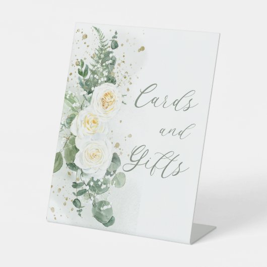 Boho White Roses | Eucalyptuskaarten en -cadeautje Reclamebord Met Voetstuk (Voorkant)