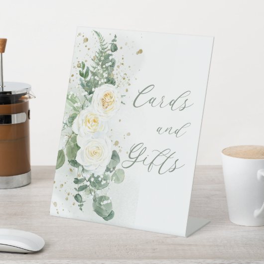 Boho White Roses | Eucalyptuskaarten en -cadeautje Reclamebord Met Voetstuk (Insitu)