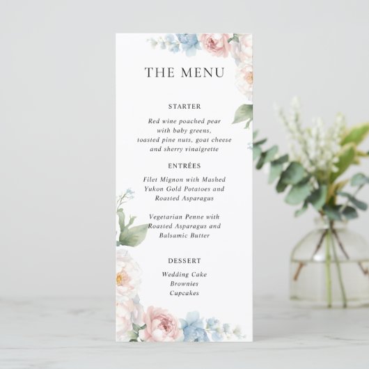 BOHO WHITE ROSES FLEURS MARIAGE MENU DÎNER (Debout devant)