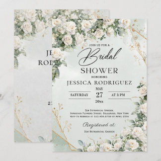 Boho White Roses Greenery Bridal Shower Invitation Kaart