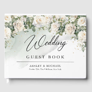 Boho White Roses groen en gouden bruiloft Gastenboek