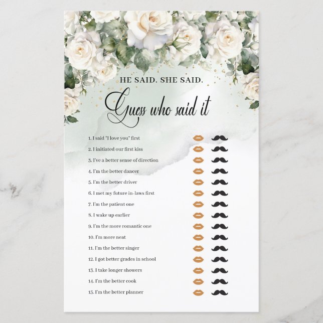 Boho White Roses groen goud Hij zei Ze zei (Voorkant)