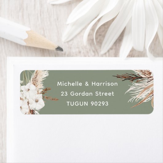 Boho White & Sage Return Adresse Mariage Étiquette (En situation)