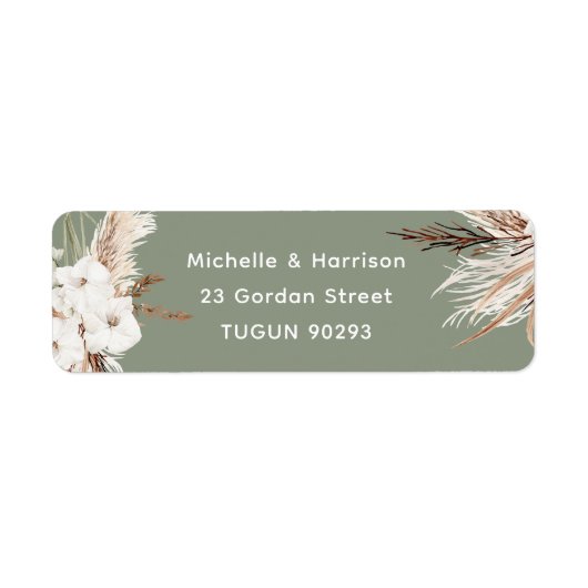 Boho White & Sage Return Adresse Mariage Étiquette (Devant)