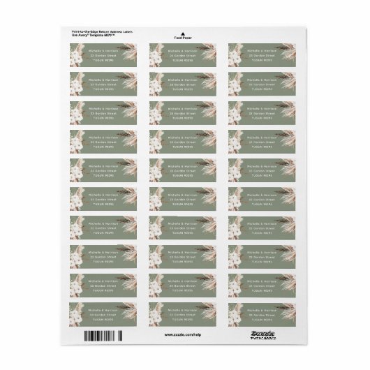 Boho White & Sage Return Adresse Mariage Étiquette (Feuille entière)
