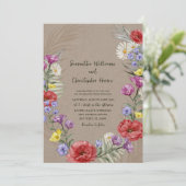 Boho Wild Flower Kraft & Paars Wedding Kaart (Staand voorkant)