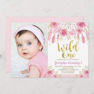 Boho Wild One Pink Rose Floral Dreamweaver Kaart