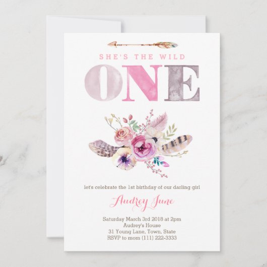 Boho Wild ONE Premier anniversaire Invitations pou (Devant)