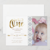 Boho Wild One | Premier Invitation de fête d'anniv (Devant / Derrière)