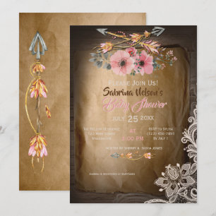 BOHO Wild Rozen Girl Baby shower Kaart