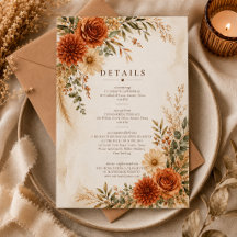 Boho Wild Terracotta Tuin Bruiloft Details Card