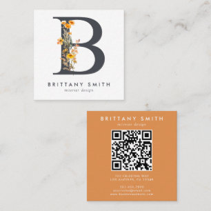 Boho-wildbloem initiaal B QR-code Vierkante Visitekaartje