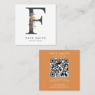 Boho-wildbloem-initiaal F-QR-code Vierkante Visitekaartje