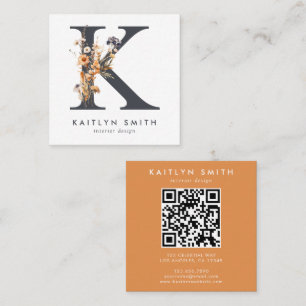 Boho-wildbloem-initiaal K-QR-code Vierkante Visitekaartje
