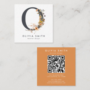 Boho-wildbloem Initiaal O QR-code Vierkante Visitekaartje
