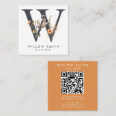 Boho-wildbloem Initiaal W QR-code Vierkante Visitekaartje (Voorkant / Achterkant)