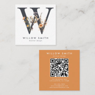 Boho-wildbloem Initiaal W QR-code Vierkante Visitekaartje