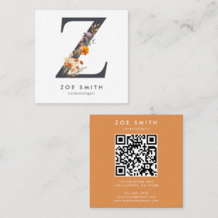 Boho-wildbloem Initiaal Z QR-code Vierkante Visitekaartje