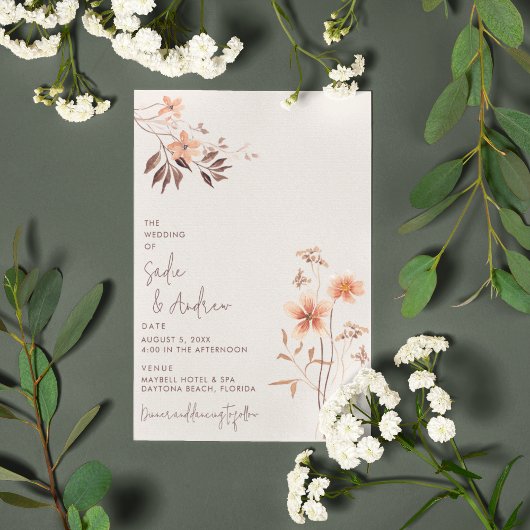 Boho Wildbloem Rustieke Outdoor Bruiloft Uitnodigi Kaart