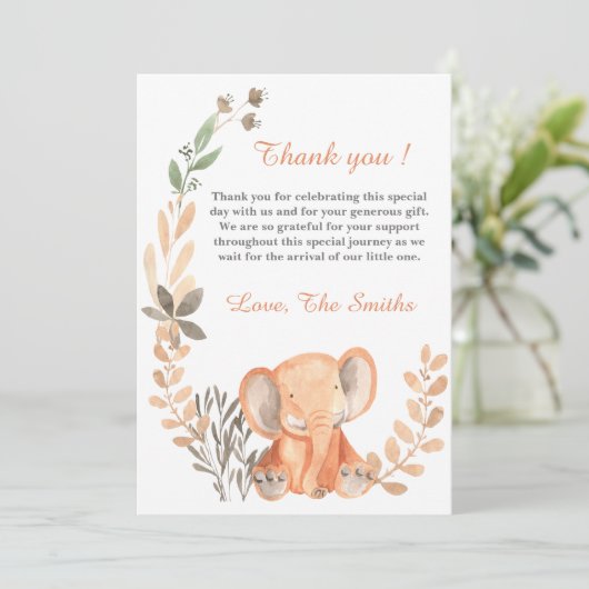 Boho Wildbloemen Baby Olifant Dank u kaart (Staand voorkant)