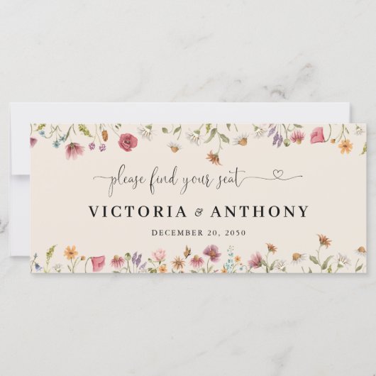 Boho Wildbloemen Bruiloft Hoofd Tafel Teken (Voorkant)