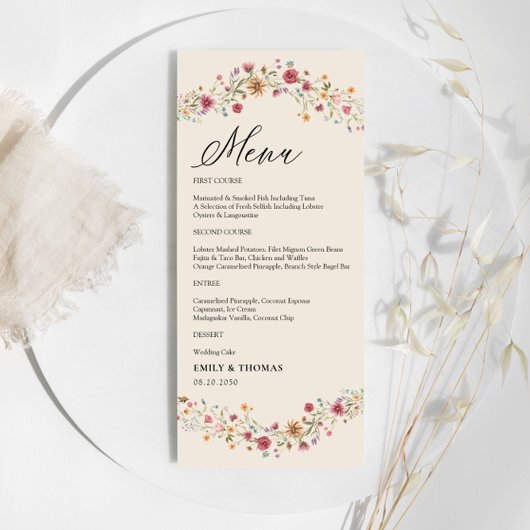 Boho Wildbloemen Bruiloft Menu