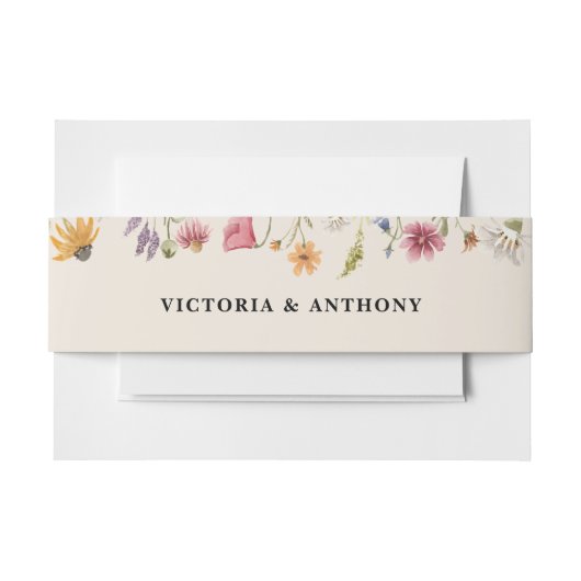 Boho Wildbloemen bruiloft uitnodiging buik band Uitnodigingen Wikkel (Voorkant Voorbeeld)