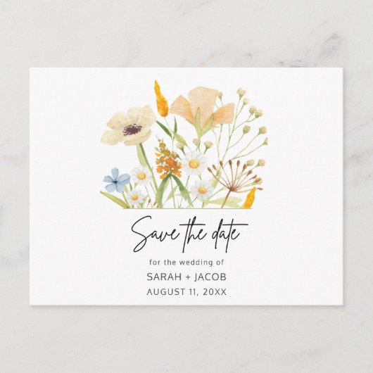Boho Wildbloemen Budget Bruiloft Save the Date Aankondigingskaart (Voorkant)