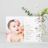 Boho Wildbloemen Foto Meisje Doop Kaart (Staand voorkant)