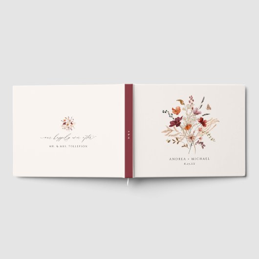 Boho Wildbloemen herfst bruiloft Gastenboek (Volledig)
