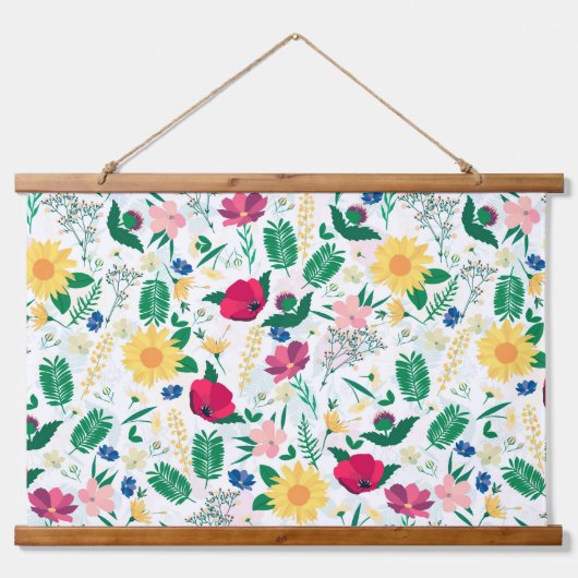 Boho Wildbloemen Meadow Floral Design Hangend Wandkleed (Voorkant)