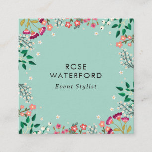 Boho Wildbloemen - Robin's Egg Blue Vierkante Visitekaartje