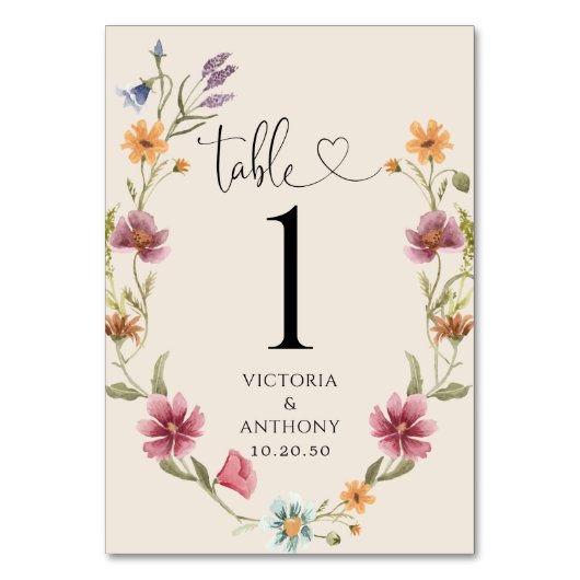 Boho Wildbloemen Trouwtafel nummers Kaart (Voorkant)