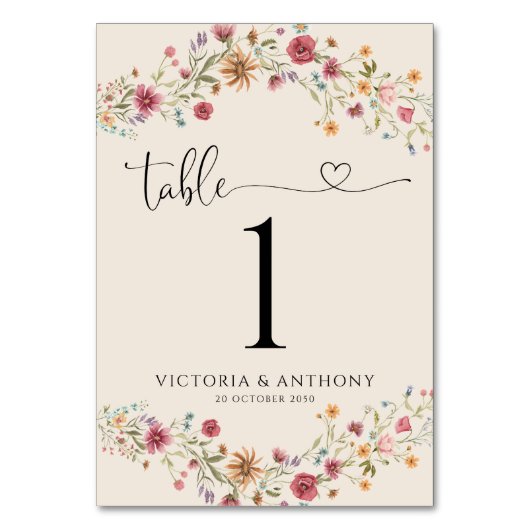 Boho Wildbloemen Trouwtafel nummers Kaart (Achterkant)