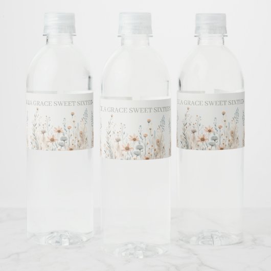 Boho Wildbloemen Waterfles Etiket (Flessen)