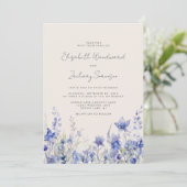 Boho Wildbloemen Waterverf Bluebells Bruiloft Kaart (Staand voorkant)