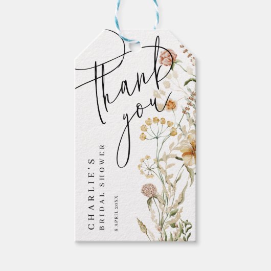 Boho Wildbloemen Waterverf Minimale Vrijgezellenfe Cadeaulabel (Voorkant)