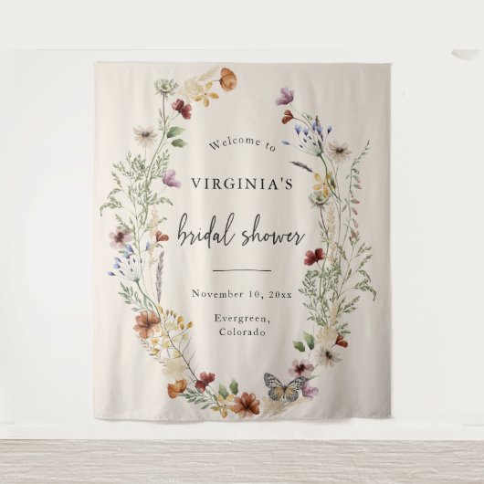 Boho Wilde Bloem Bruidsdouche Wandkleed (Voorkant)