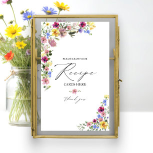 Boho Wilde Bloem Bruiloftsborrel Receptkaart Bord Poster